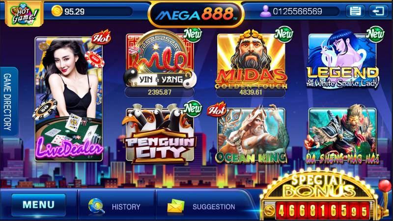 Screenshot of Mega888 display at Mega888 website