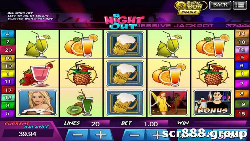 Unlock free spins and bonus rounds in SCR888's A Night Out Slot